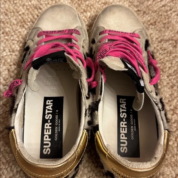 Golden Goose Womens Sneakers i Pink Laces and leopard with silver star